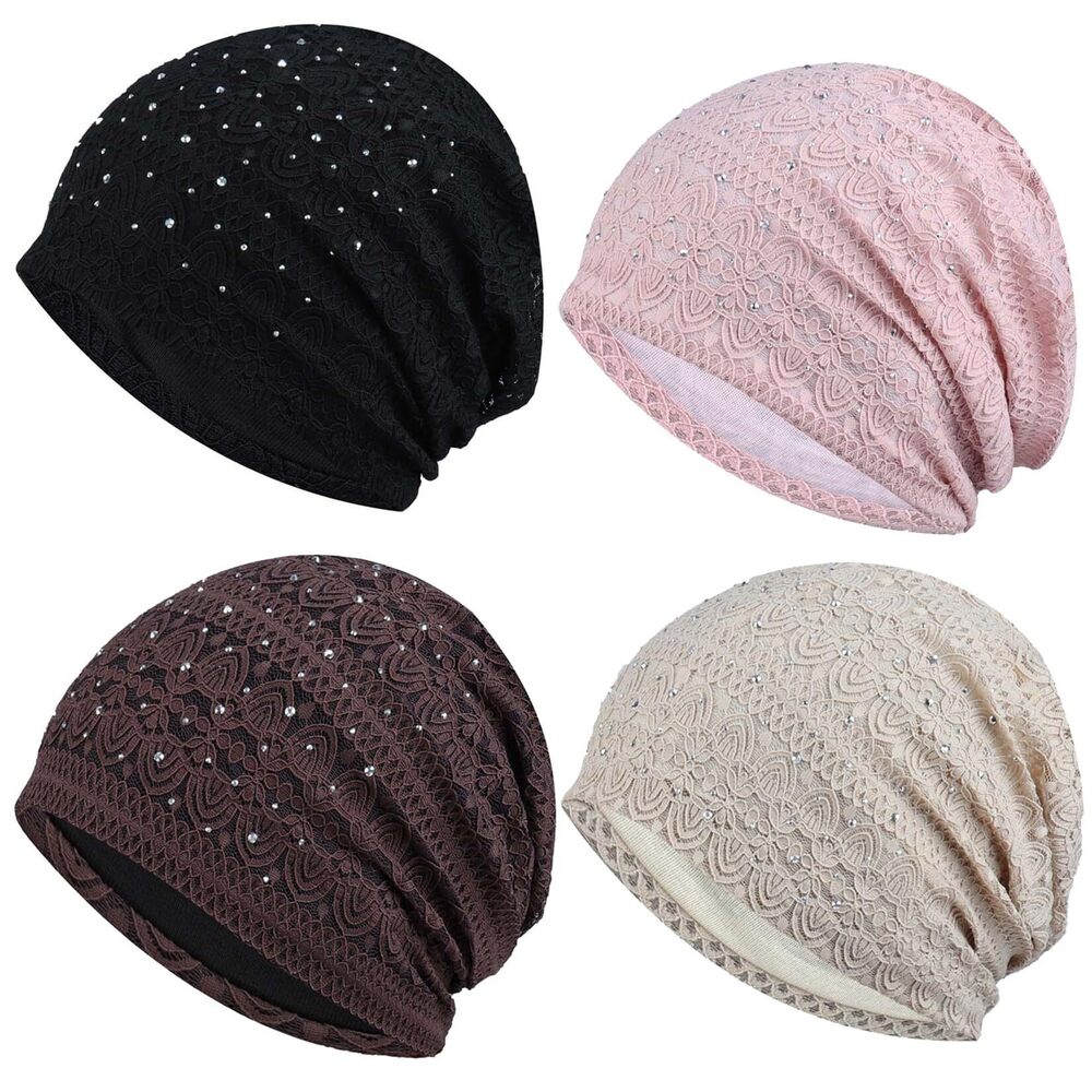 5216 4 Pieces Thin Knit Slouchy Beanies Cap Cotton Chemo Sleep Cap Dwarf